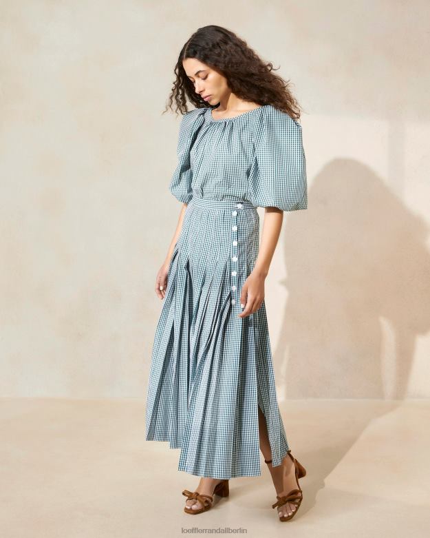 Loeffler Randall Frauen Emlyn-Faltenrock RHV8H223 Mini grüner Gingham Kleidung