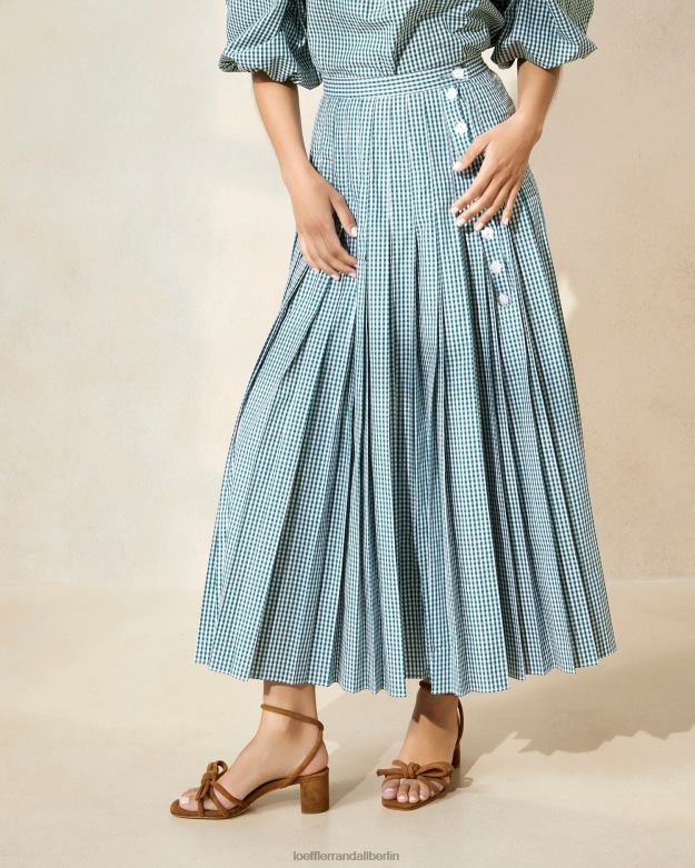 Loeffler Randall Frauen Emlyn-Faltenrock RHV8H223 Mini grüner Gingham Kleidung