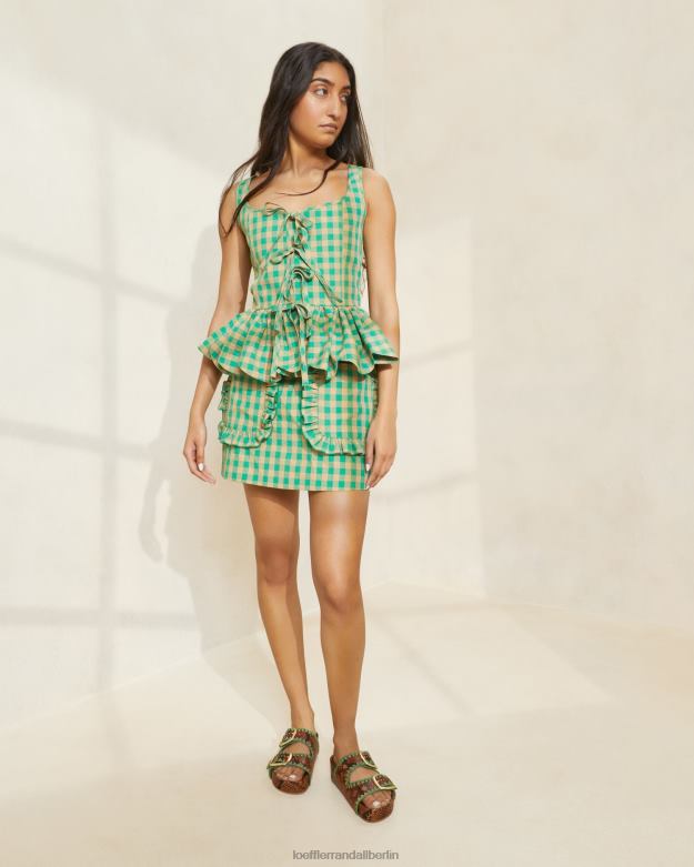 Loeffler Randall Frauen Eura-Rüschentaschenrock RHV8H222 Grün/Butterscotch-Karomuster Kleidung