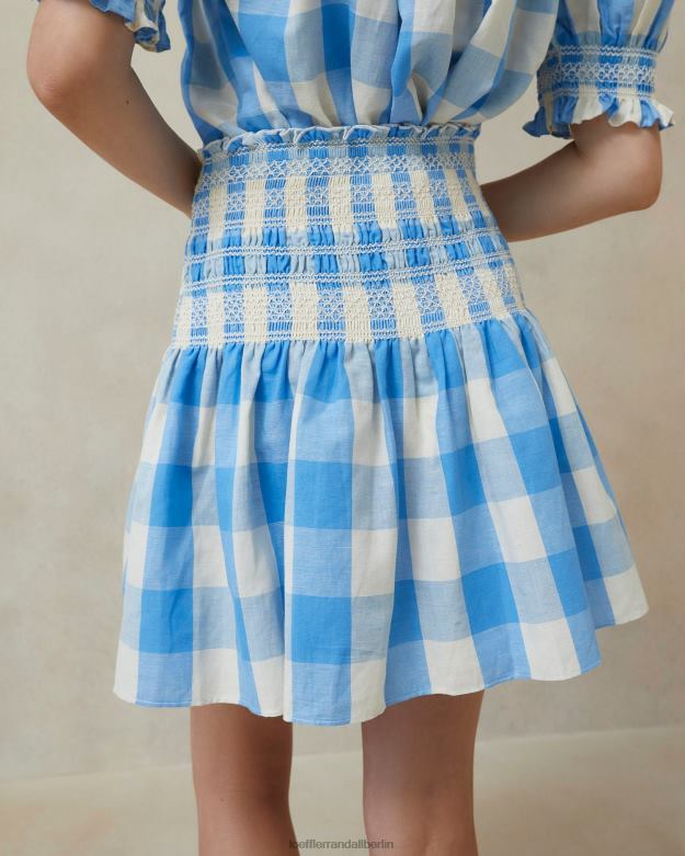 Loeffler Randall Frauen Gilles gesmokter Rock RHV8H220 blauer Gingham Kleidung
