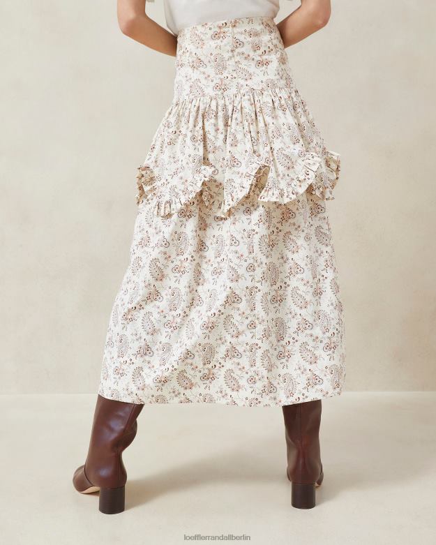 Loeffler Randall Frauen Milo Paisley-Rüschenrock mit Wellenschliff RHV8H240 cremefarbenes Paisley-Blumenmuster Kleidung
