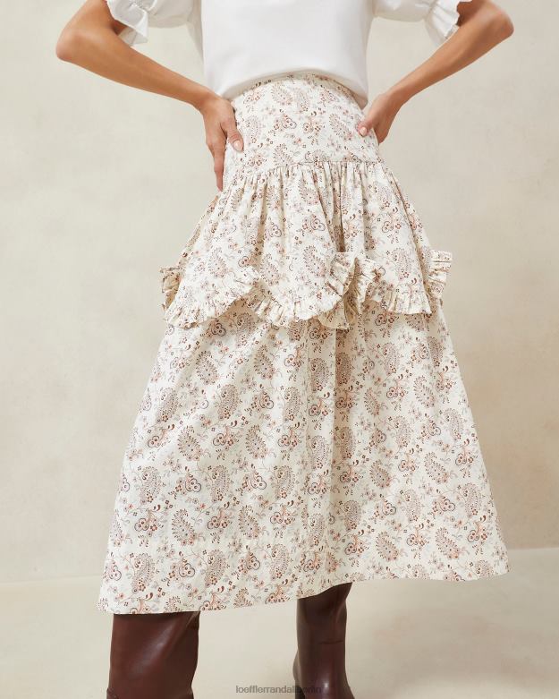 Loeffler Randall Frauen Milo Paisley-Rüschenrock mit Wellenschliff RHV8H240 cremefarbenes Paisley-Blumenmuster Kleidung