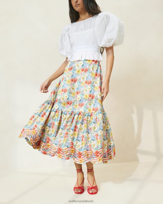 Loeffler Randall Frauen Opal-Rock mit Rüschensaum RHV8H227 mehrfarbiges Mohnblumenmuster Kleidung