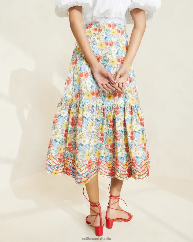 Loeffler Randall Frauen Opal-Rock mit Rüschensaum RHV8H227 mehrfarbiges Mohnblumenmuster Kleidung