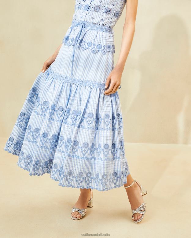 Loeffler Randall Frauen Shireen-Streifen-Stickerei-Rock RHV8H234 blau/creme Kleidung