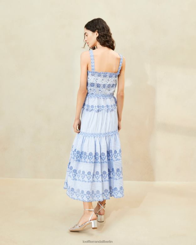 Loeffler Randall Frauen Shireen-Streifen-Stickerei-Rock RHV8H234 blau/creme Kleidung