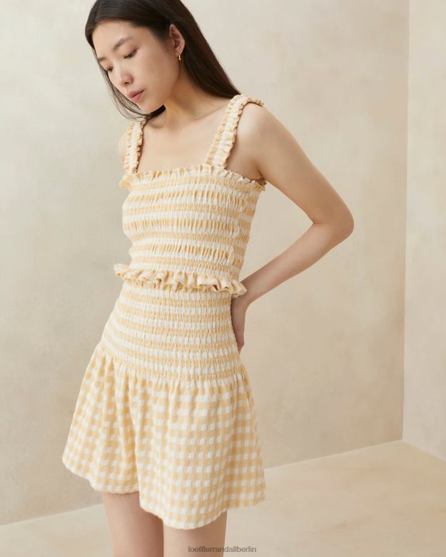 Loeffler Randall Frauen Siena gesmokter Rock RHV8H253 hellbraunes Gingham Kleidung