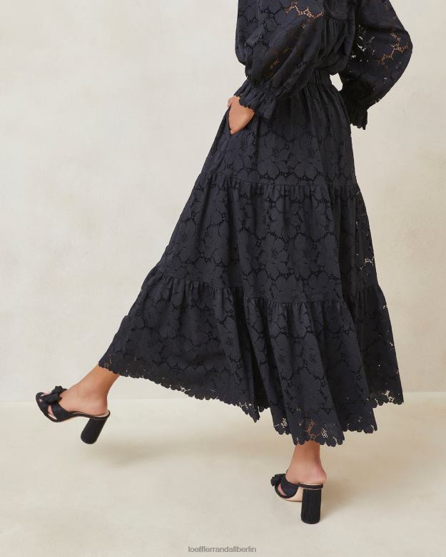 Loeffler Randall Frauen Stufenrock aus Luna-Spitze RHV8H243 Schwarz Kleidung