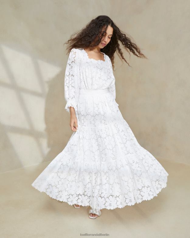 Loeffler Randall Frauen Stufenrock aus cremefarbener Luna-Spitze RHV8H217 Elfenbein Kleidung