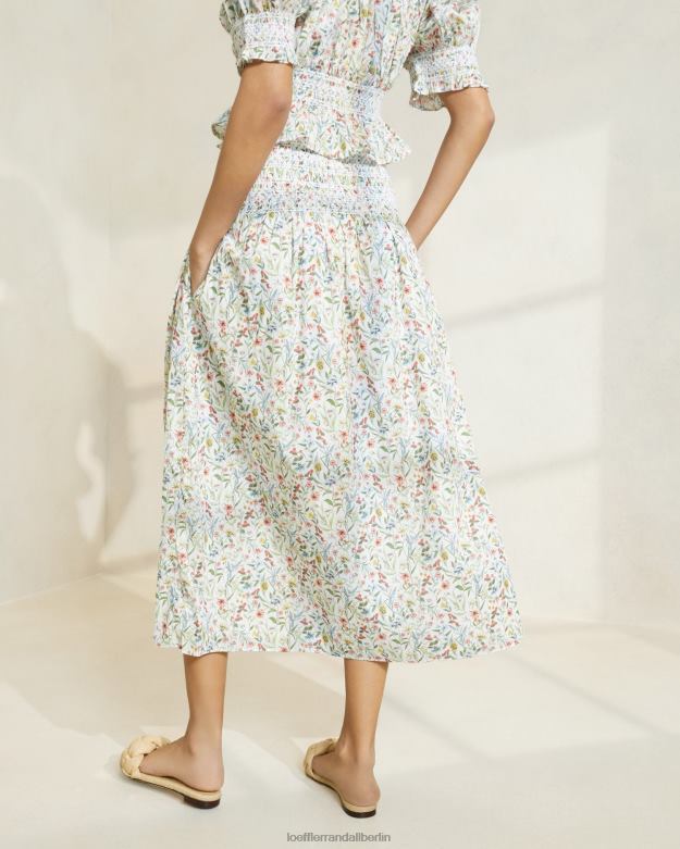 Loeffler Randall Frauen Theodora Midirock mit geraffter Taille RHV8H218 Creme/Klee/Mohn, mehrfarbig Kleidung