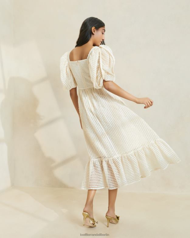 Loeffler Randall Frauen Addison-Kleid mit Puffärmeln RHV8H172 cremefarbener Streifen Kleidung