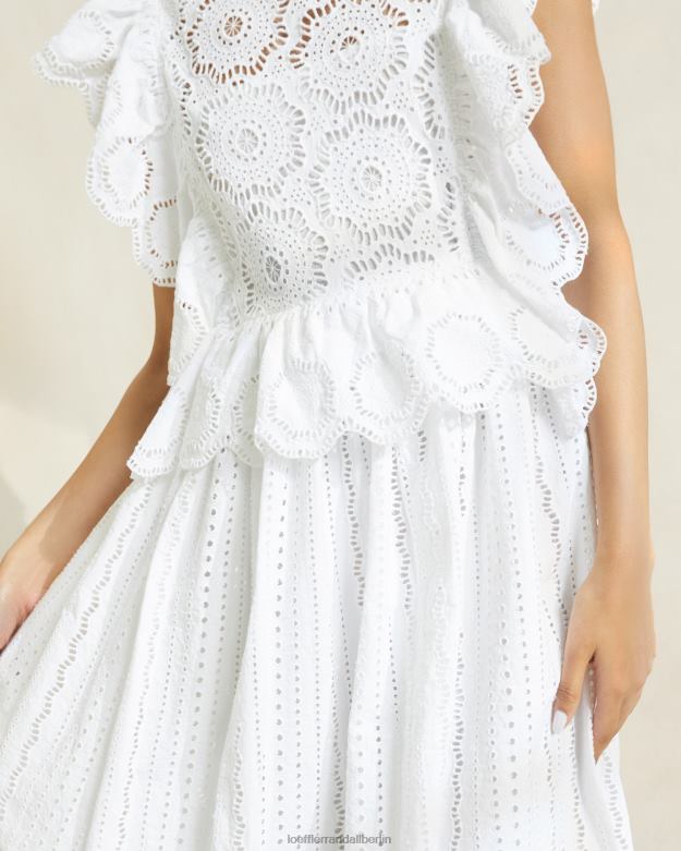 Loeffler Randall Frauen Brynn Spitzenkleid mit Flatterärmeln RHV8H173 Elfenbein Kleidung