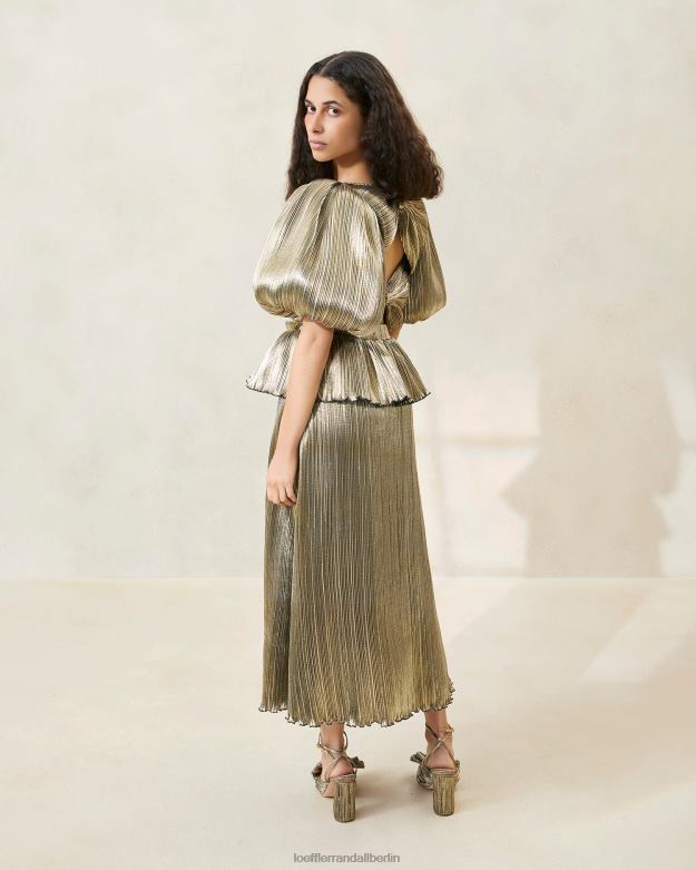 Loeffler Randall Frauen Dorit Faltenkleid mit Puffärmeln RHV8H194 dunkles Gold Kleidung
