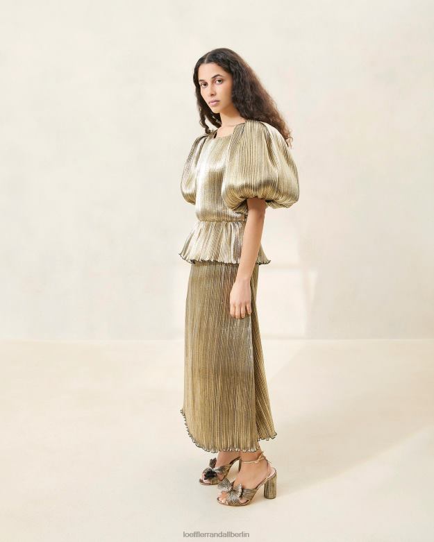 Loeffler Randall Frauen Dorit Faltenkleid mit Puffärmeln RHV8H194 dunkles Gold Kleidung