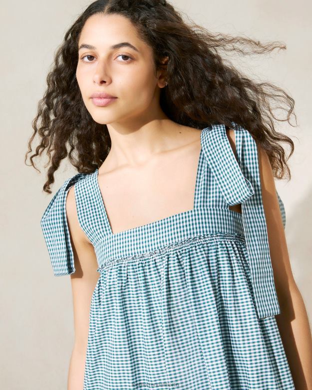 Loeffler Randall Frauen Janie Kleid mit Rüschensaum RHV8H191 Mini grüner Gingham Kleidung