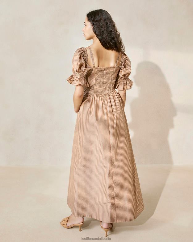 Loeffler Randall Frauen Kleid mit gerafftem Oberteil von Yael RHV8H190 zweifarbiger brauner Streifen Kleidung