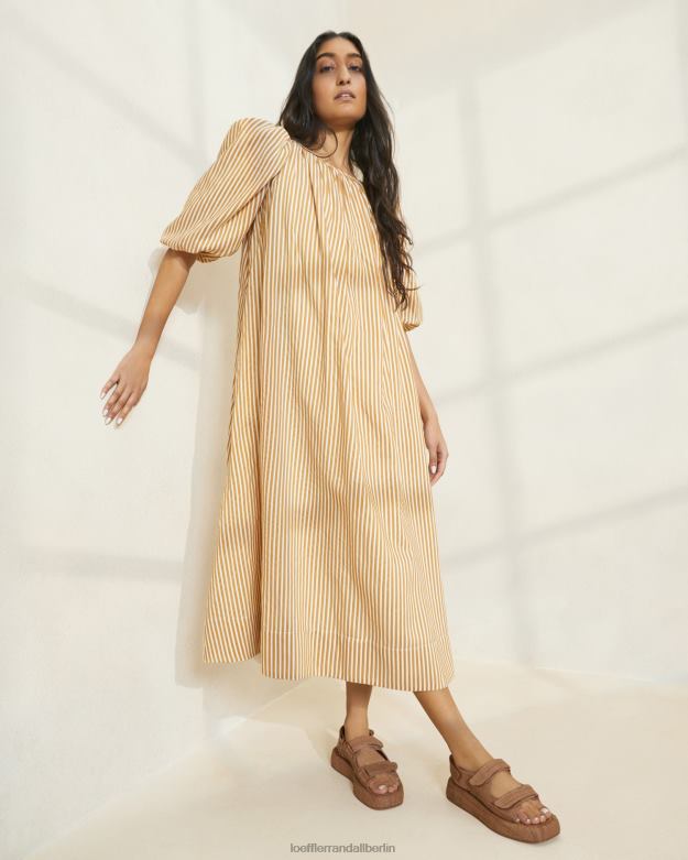 Loeffler Randall Frauen Mimi-gestreiftes, übergroßes Kleid mit Puffärmeln RHV8H175 brauner Streifen Kleidung