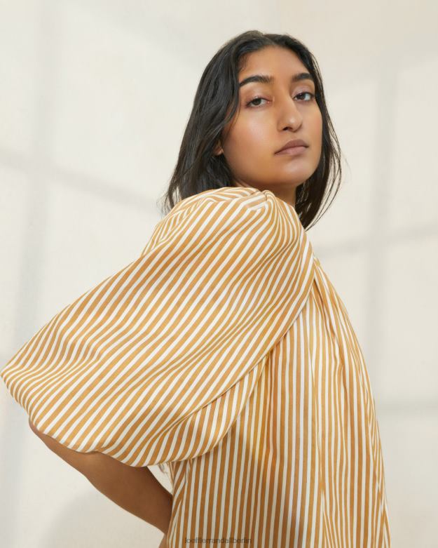 Loeffler Randall Frauen Mimi-gestreiftes, übergroßes Kleid mit Puffärmeln RHV8H175 brauner Streifen Kleidung