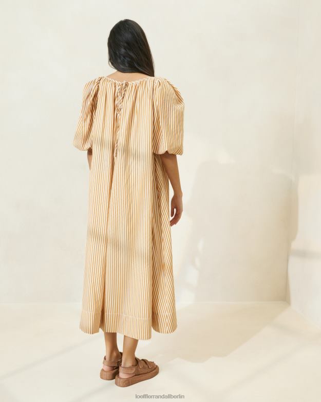 Loeffler Randall Frauen Mimi-gestreiftes, übergroßes Kleid mit Puffärmeln RHV8H175 brauner Streifen Kleidung