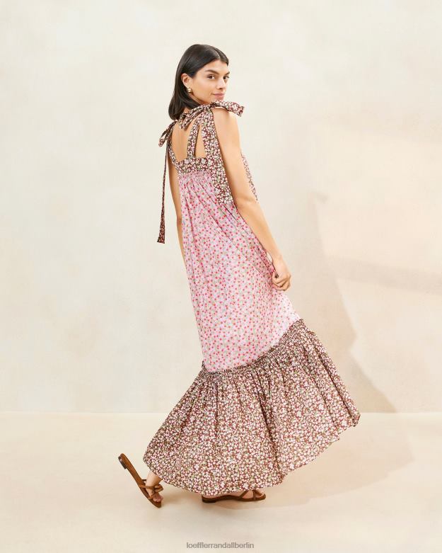 Loeffler Randall Frauen Shae Kleid mit Rüschensaum RHV8H186 Erdbeere/braun blumig Kleidung