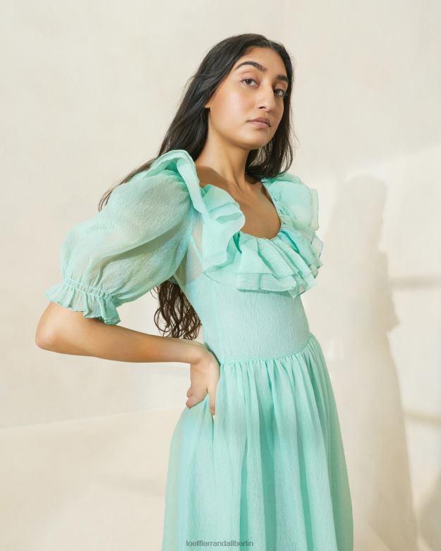 Loeffler Randall Frauen Shannon Kleid mit Rüschen und Puffärmeln RHV8H174 Seeschaum Kleidung