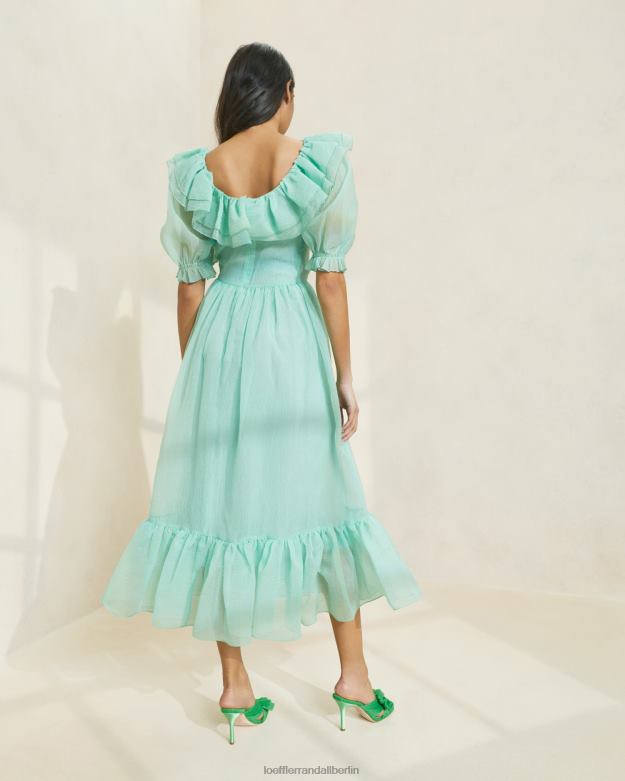 Loeffler Randall Frauen Shannon Kleid mit Rüschen und Puffärmeln RHV8H174 Seeschaum Kleidung