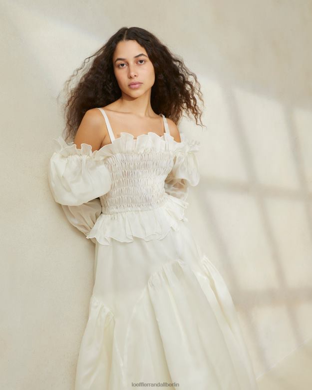 Loeffler Randall Frauen Suzette gesmoktes Organzakleid RHV8H170 Creme Kleidung