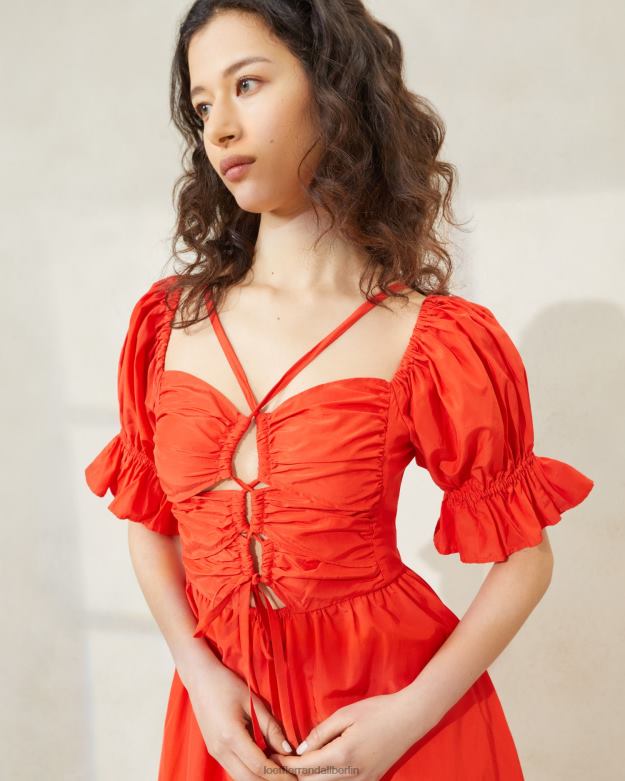 Loeffler Randall Frauen Yael Kleid mit gerafftem Oberteil RHV8H177 Mohn Kleidung