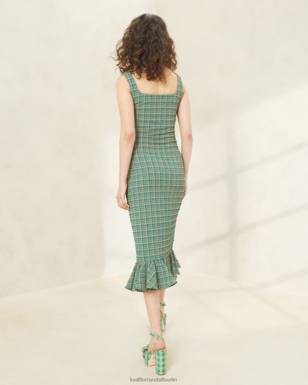 Loeffler Randall Frauen Yessica Tankkleid mit Rüschensaum RHV8H188 grün/butterscotch kariert Kleidung