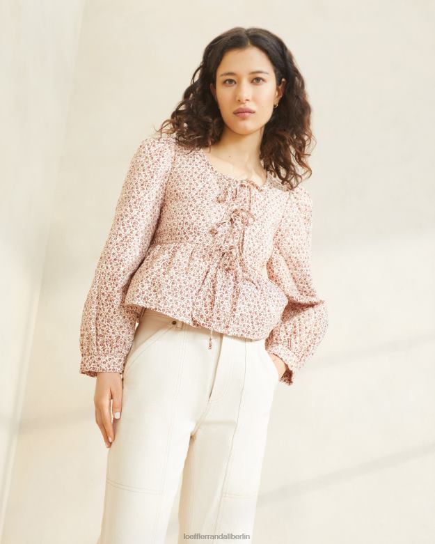 Loeffler Randall Frauen Donna-Jacke zum Binden vorne RHV8H262 Creme/Bernsteinblümchenblümchen Kleidung