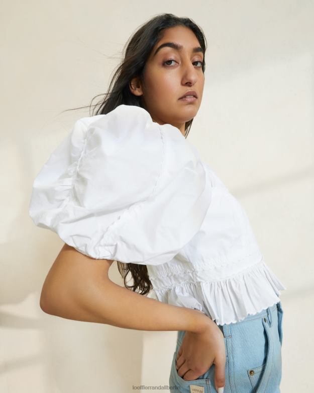 Loeffler Randall Frauen Anna-Top mit Puffärmeln und Schößchen RHV8H201 Weiß Kleidung