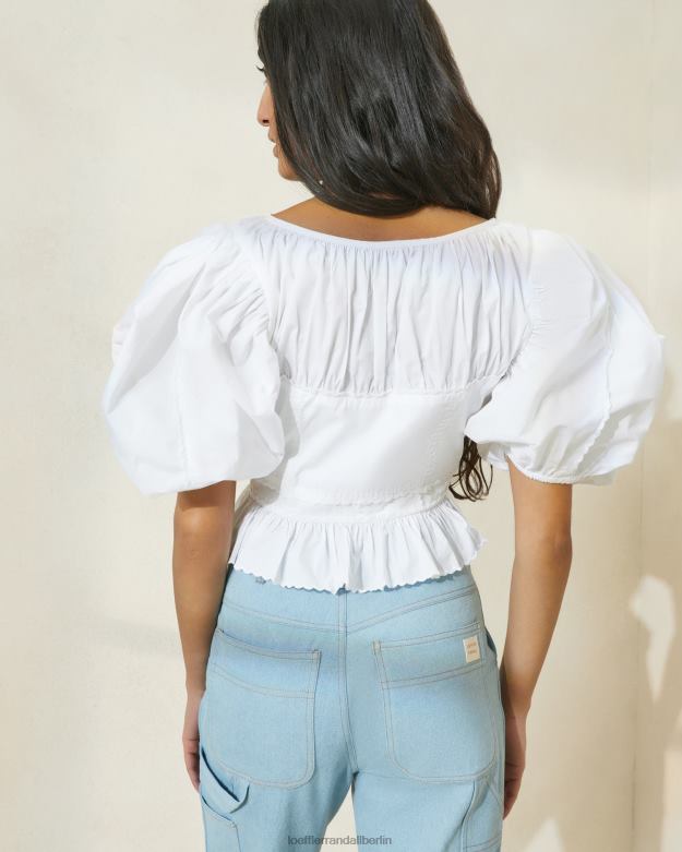 Loeffler Randall Frauen Anna-Top mit Puffärmeln und Schößchen RHV8H201 Weiß Kleidung