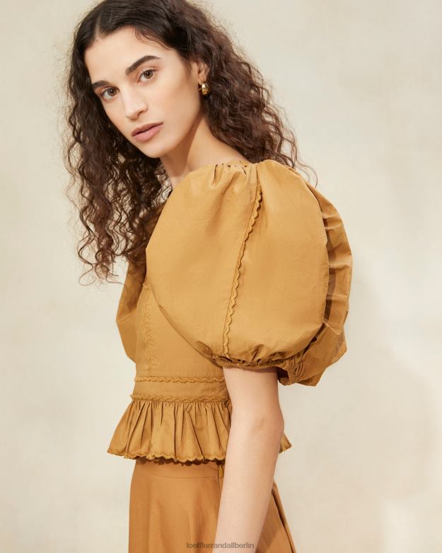 Loeffler Randall Frauen Anna-Top mit Puffärmeln und Schößchen RHV8H209 Zigarre Kleidung