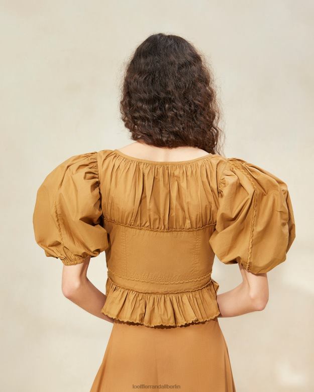 Loeffler Randall Frauen Anna-Top mit Puffärmeln und Schößchen RHV8H209 Zigarre Kleidung