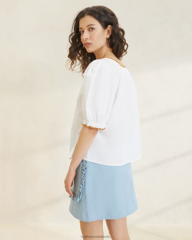 Loeffler Randall Frauen Britton-Bluse mit Wellenkanten RHV8H203 weiß/Zigarre Kleidung