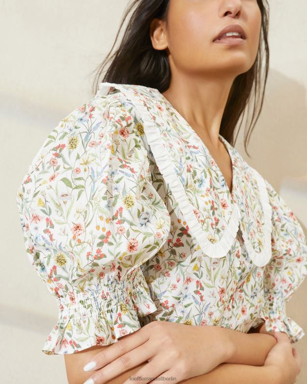 Loeffler Randall Frauen Chantal Bluse mit Puffärmeln RHV8H202 Creme/Klee/Mohn, mehrfarbig Kleidung