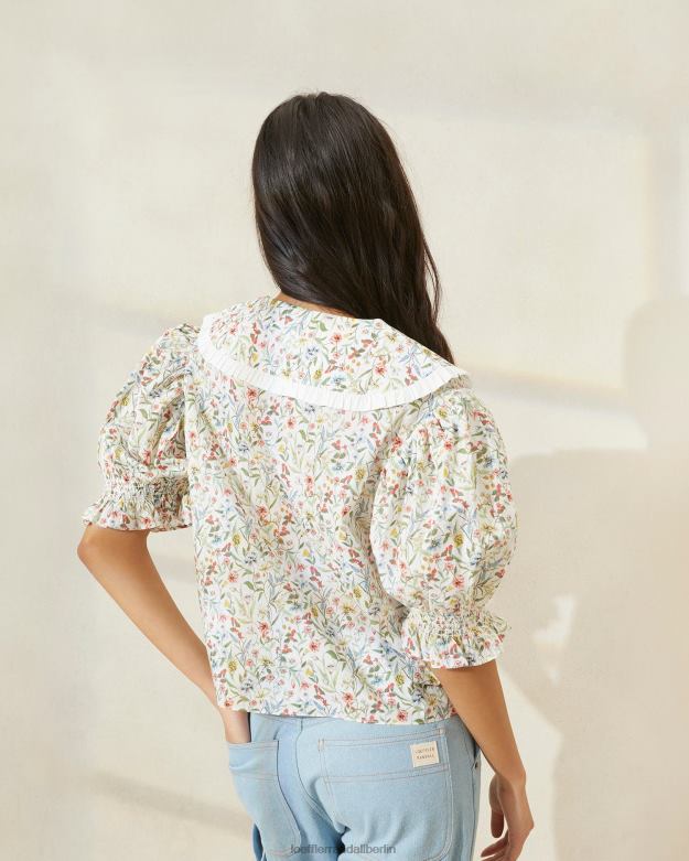 Loeffler Randall Frauen Chantal Bluse mit Puffärmeln RHV8H202 Creme/Klee/Mohn, mehrfarbig Kleidung
