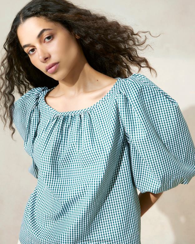 Loeffler Randall Frauen Eliza Zeltbluse RHV8H207 Mini grüner Gingham Kleidung