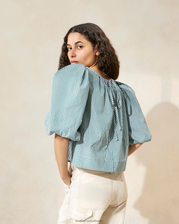 Loeffler Randall Frauen Eliza Zeltbluse RHV8H207 Mini grüner Gingham Kleidung