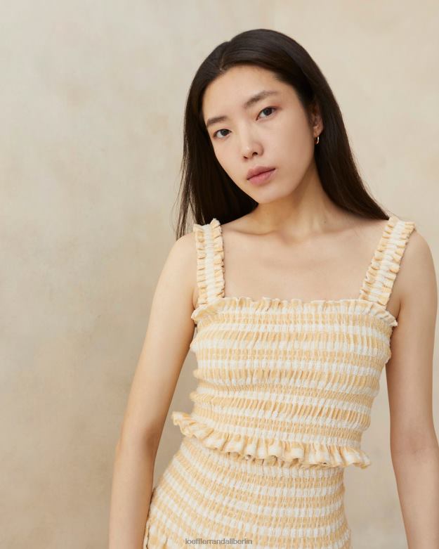Loeffler Randall Frauen Fiona gesmoktes Leibchen RHV8H252 hellbraunes Gingham Kleidung