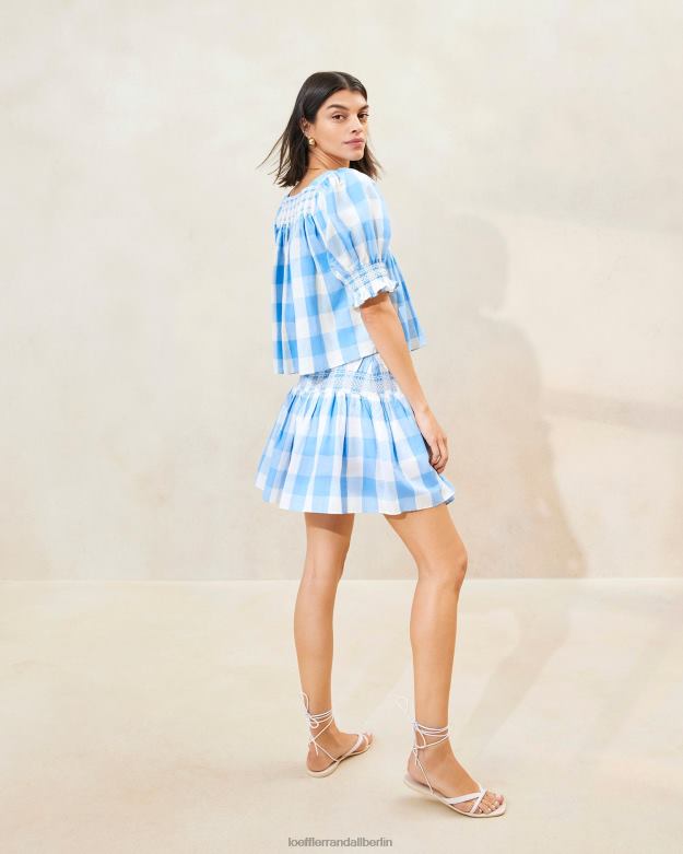Loeffler Randall Frauen Lydie gesmoktes Oberteil RHV8H199 blauer Gingham Kleidung