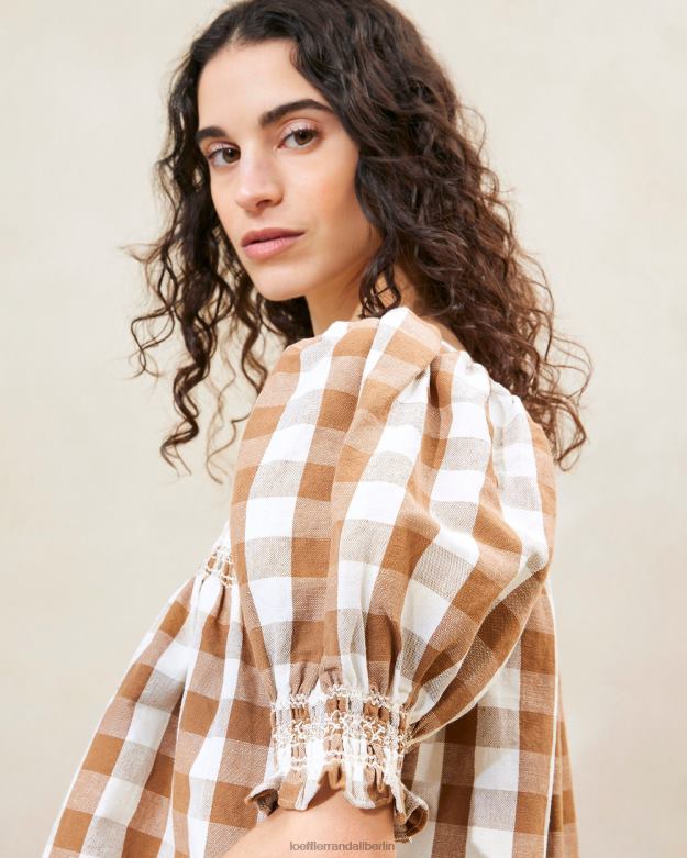 Loeffler Randall Frauen Lydie gesmoktes Oberteil RHV8H210 brauner Gingham Kleidung