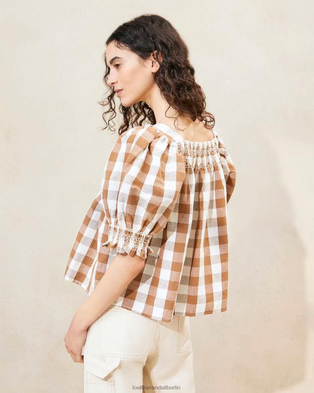 Loeffler Randall Frauen Lydie gesmoktes Oberteil RHV8H210 brauner Gingham Kleidung