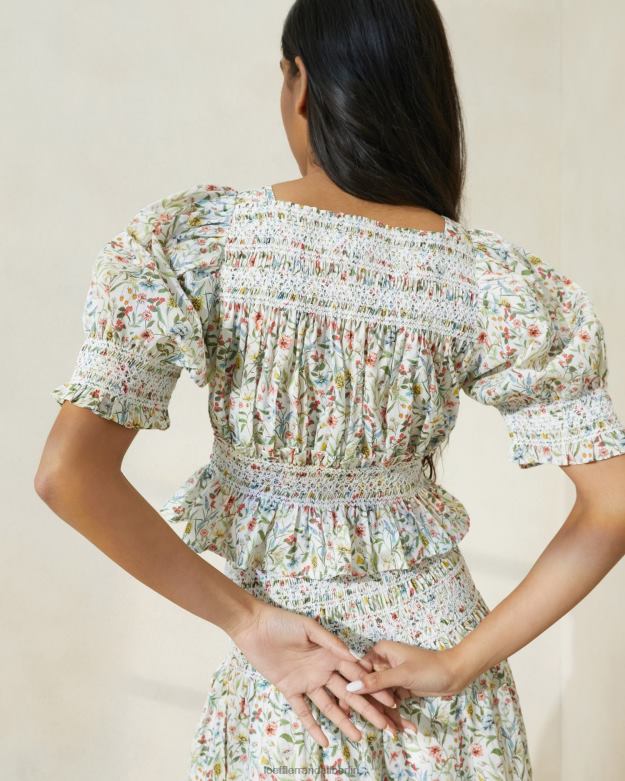 Loeffler Randall Frauen Nicola-Bluse mit Puffärmeln RHV8H200 Creme/Klee/Mohn, mehrfarbig Kleidung