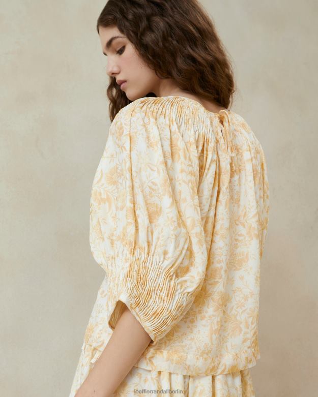 Loeffler Randall Frauen Sloane gesmoktes Oberteil RHV8H241 Ton-in-Ton-Ranken-Blumenmuster Kleidung
